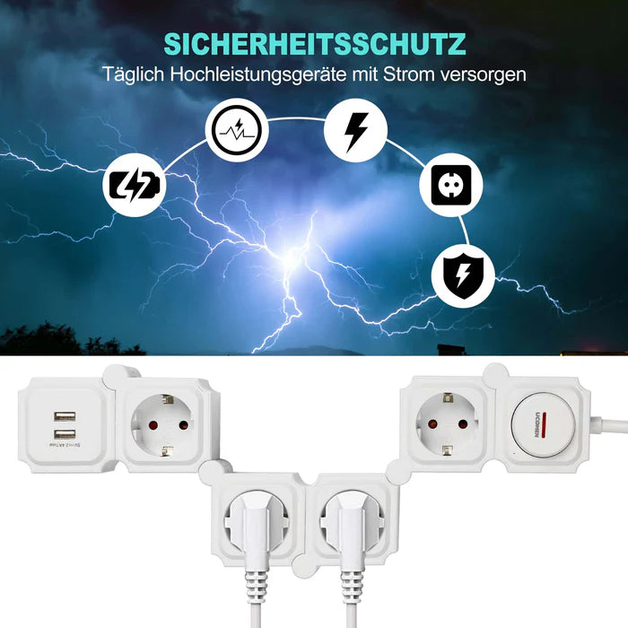 UCOMEN 4-OUTLET POWER STRIP, 180-DEGREE ROTATABLE, 2 USB PORTS, 3680W 16A, BLACK&WHITE