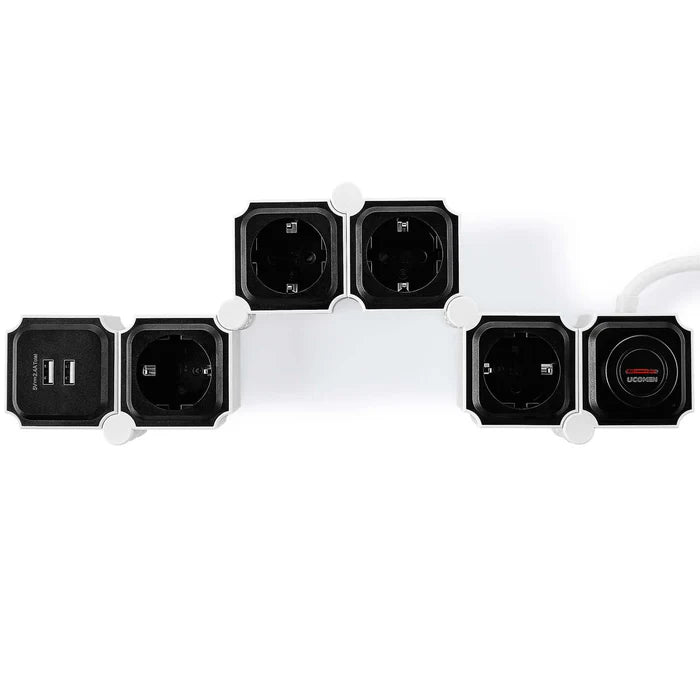 UCOMEN 4-OUTLET POWER STRIP, 180-DEGREE ROTATABLE, 2 USB PORTS, 3680W 16A, BLACK&WHITE