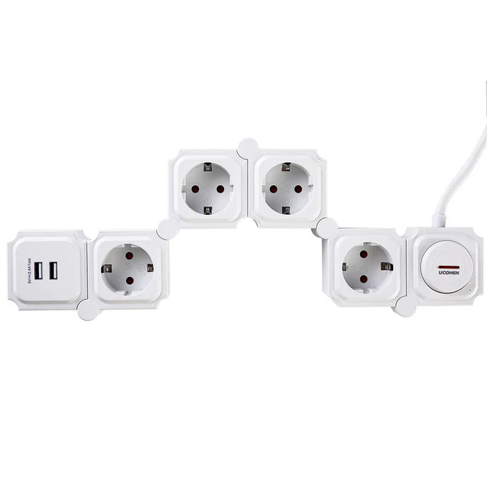 UCOMEN 4-OUTLET POWER STRIP, 180-DEGREE ROTATABLE, 2 USB PORTS, 3680W 16A, BLACK&WHITE