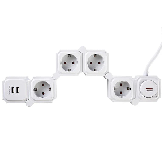 UCOMEN 4-OUTLET POWER STRIP, 180-DEGREE ROTATABLE, 2 USB PORTS, 3680W 16A, BLACK&WHITE