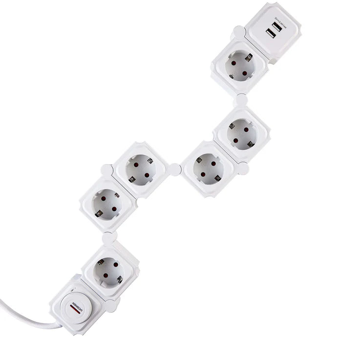UCOMEN 6-OUTLET POWER STRIP, 180-DEGREE ROTATABLE, 2 USB PORTS, 3680W 16A, BLACK&WHITE