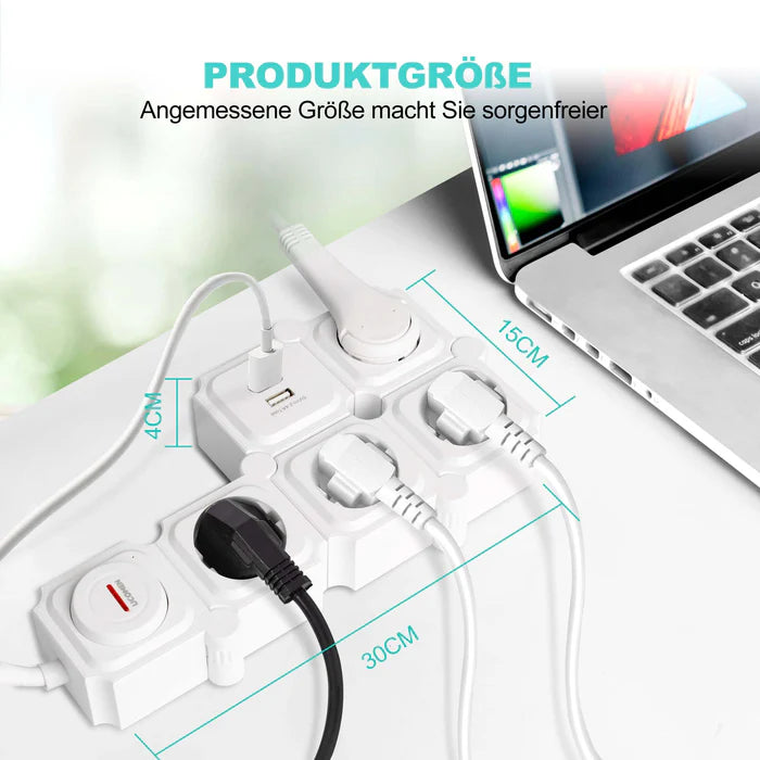 UCOMEN 4-OUTLET POWER STRIP, 180-DEGREE ROTATABLE, 2 USB PORTS, 3680W 16A, BLACK&WHITE