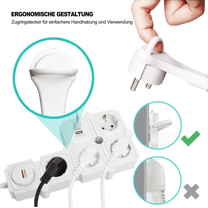 UCOMEN 4-OUTLET POWER STRIP, 180-DEGREE ROTATABLE, 2 USB PORTS, 3680W 16A, BLACK&WHITE