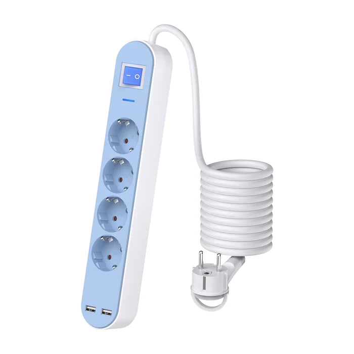 UCOMEN 4/6-OUTLET POWER STRIP,FLAT RING-PLUG, ENHANCED CHILD PROTECTION, 1.5M CABLE, BLACK/BLUE