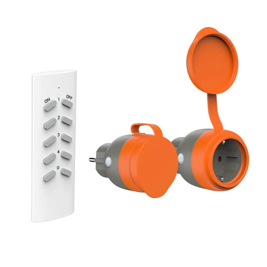 UCOMEN OUTDOOR REMOTE CONTROL SOCKET BUNDLE, 2 IP44 SOCKETS + 1 REMOTE CONTROLLER, PROGRAMMABLE REMOTE CONTROL SET, 16A/3680W