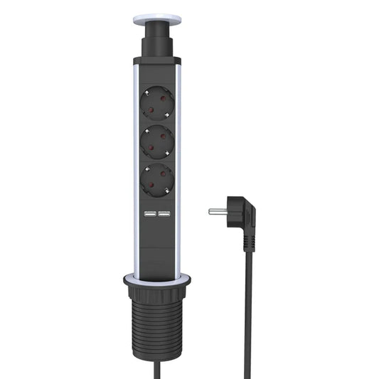 UCOMEN RETRACTABLE POWER TOWER, DESKTOP POWER,3 OUTLET, 2 USB-A, 2M CABLE