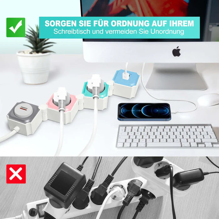 UCOMEN 2-OUTLET FLEXIBLE POWER STRIP, 180-DEGREE ROTATABLE, 2 USB PORTS, 3680W 16A