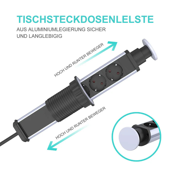 UCOMEN RETRACTABLE POWER TOWER, DESKTOP POWER,3 OUTLET, 2 USB-A, 2M CABLE