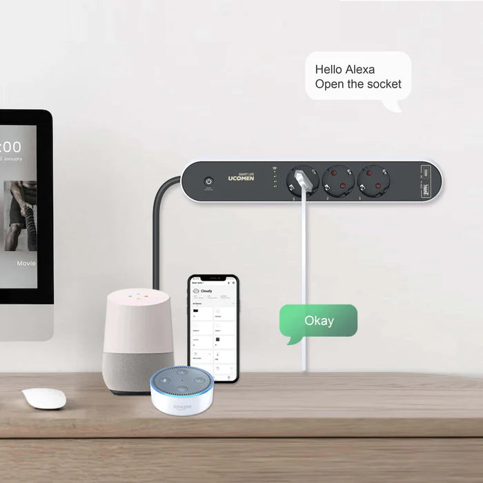UCOMEN 3-OUTLET WIFI SMART POWER STRIP WITH USB A+C 17W FAST CHARGE, 1.5M CABLE, 3680W, 16A