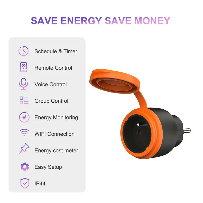 UCOMEN WI-FI OUTDOOR SOCKET, IP44 WATERPROOF, POWER MONITORING, SMART LIFE APP, 16A 3680W, 2.4GHZ, FOR OUTDOOR LIGHTING, GARDEN TOOLS, CHRISTMAS DECORATIONS, 1/2/4 PACK