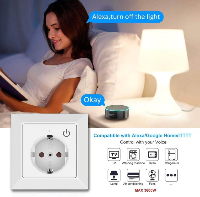 UCOMEN WI-FI SMART SCHUKO SOCKET FLUSH-MOUNTED, 250V~ 16A, COMPATIBLE WITH ALEXA ECHO AND GOOGLE HOME - 2-PACK