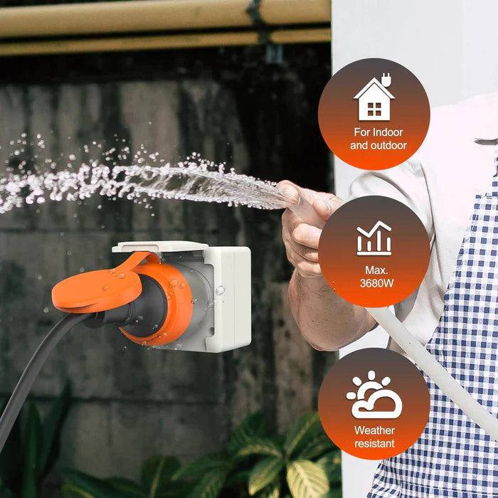 UCOMEN OUTDOOR REMOTE CONTROL SOCKET BUNDLE, 2 IP44 SOCKETS + 1 REMOTE CONTROLLER, PROGRAMMABLE REMOTE CONTROL SET, 16A/3680W